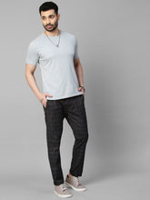 Genips Men's Black Cotton Stretch Caribbean Slim Fit Self Design Trousers